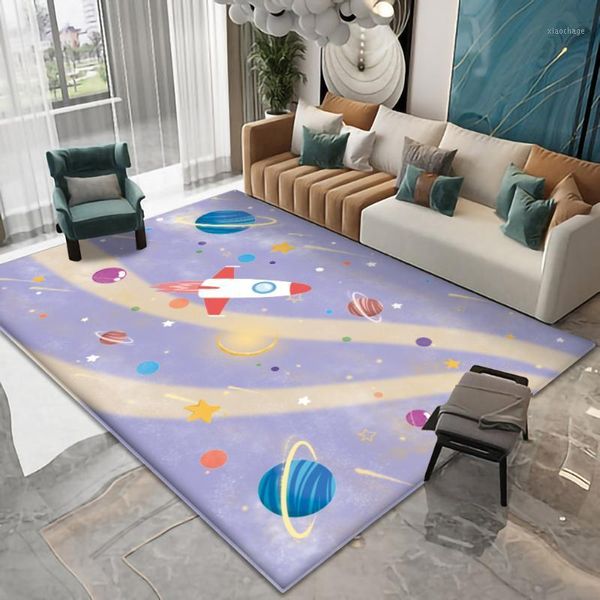 Tapetes de alta qualidade crianças flanela tapete tapete cartoon foguete padrão de planeta para bebê criança jogar em torno do quarto das crianças