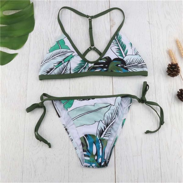 

women's swimwear paotang 2021 summer european and american green plant printing bikini swimsuit feminine personality design two-piece s, White;black