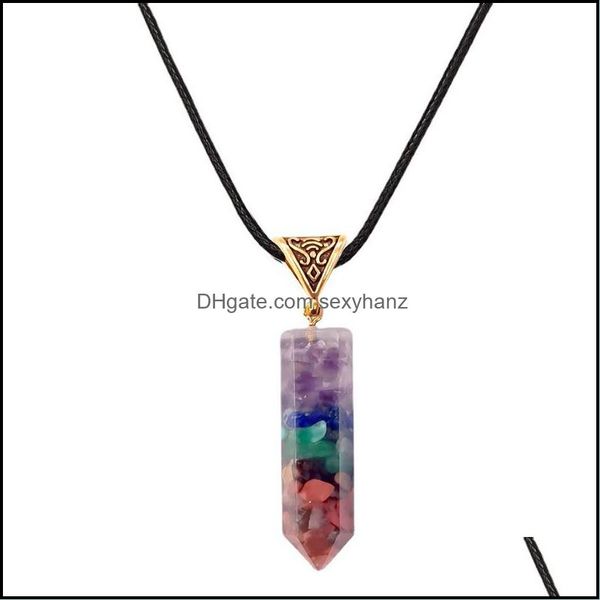 

pendant necklaces & pendants jewelry natural gravel hexagonal column necklace seven chakras crystal stone healing fashion gift gwa10743 drop, Silver