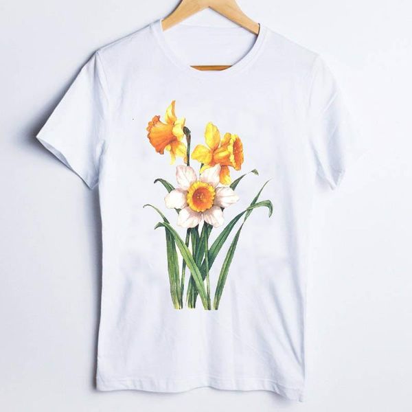 

tees for women print 90s fashion trend floral flower printing ladies t shirt clothes lady clothing female t-shirt, White
