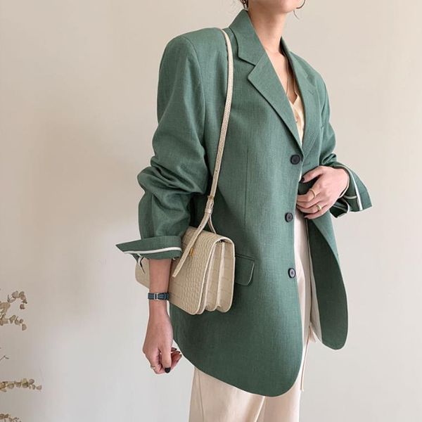

2021 office lady minimalist solid blazer women new autumn loose elegant single-breasted cardigan suit coat female blazers ur2r, White;black