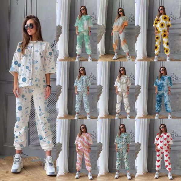 

gym clothing 2021 european and american spring summer women's digital printing loose casual sports comfortable sleeve suit, White;black