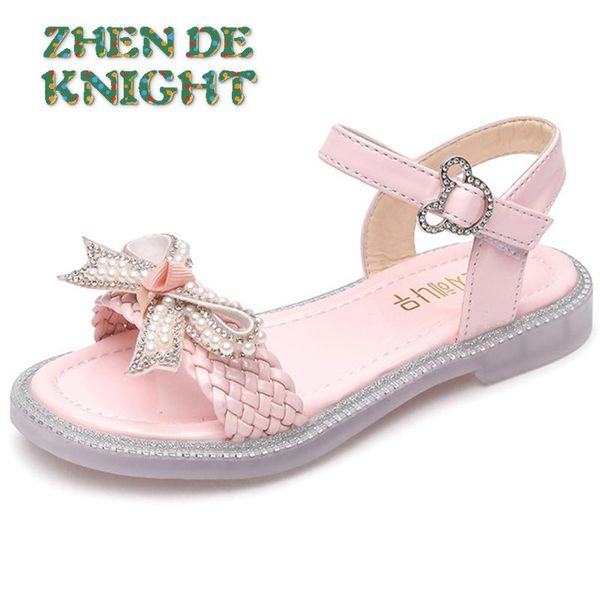 

sandals girls soft bottom bow princess shoes summer 2021 middle-aged children little open-toed student beach, Black;red