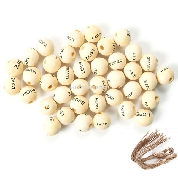

other 100pcs wooden beads set natural round wood loose spacer bead with rop for diy handmade jewellery craft making