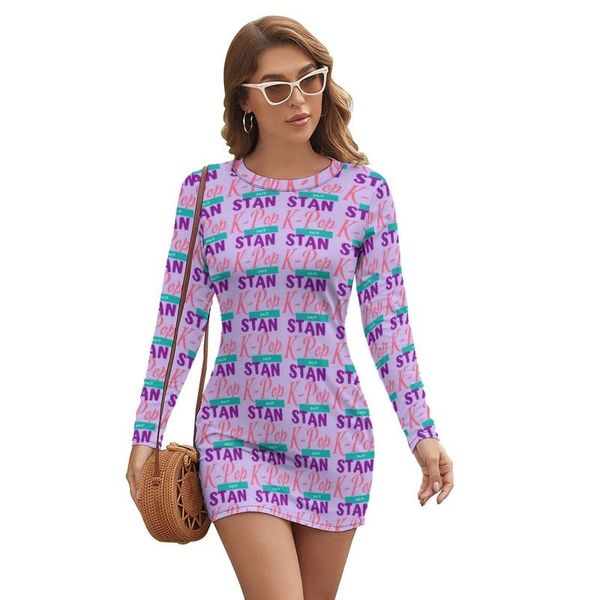 

casual dresses kpop dress long sleeve party bodycon comfortable girl spandex printed one-piece, Black;gray