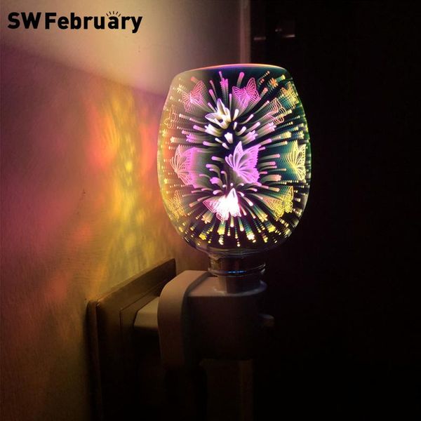 

fragrance warmer plug-in safe heater glass wax melt warmer with 3d fire-work effect night lights for home bedroom