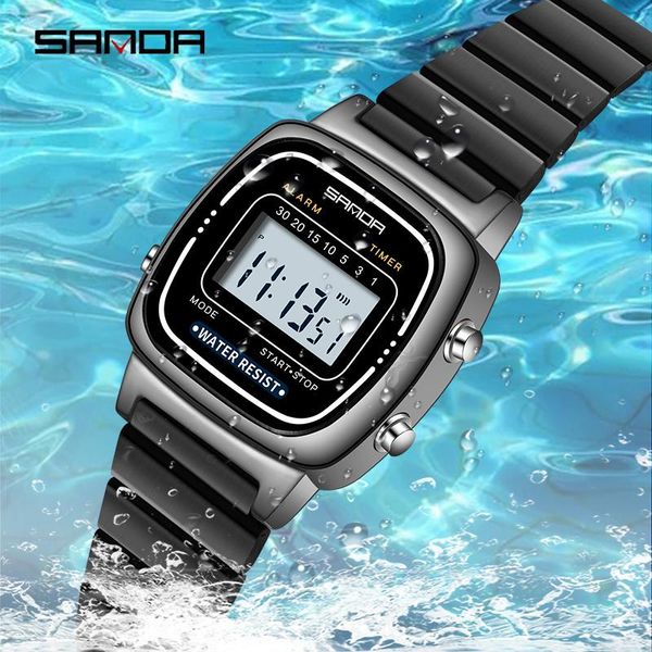 

wristwatches sanda fashion casual electronic watch 30m sport waterproof shockproof led digital ms satch alarm relÃ³gio feminino, Slivery;brown