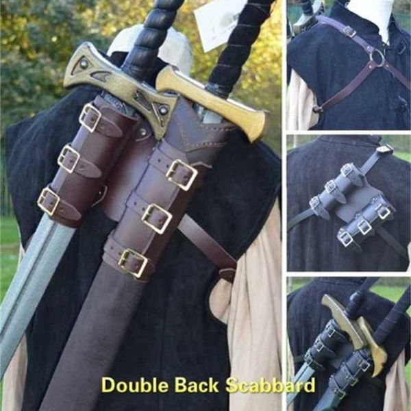 

stage play cosplay pu leather double swords of middle ages warrior
