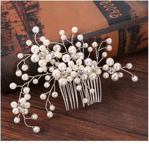 

silver color crystal pearl wedding hair combs hair accessories for bridal headpiece hair ornaments bride handmade jllwfs