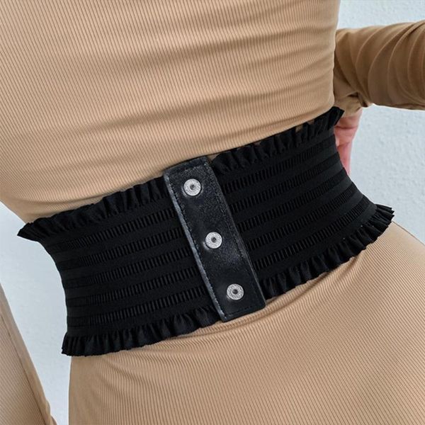 

belts 649d women wide stretchy cinch belt retro chunky waistband design waist cincher, Black;brown