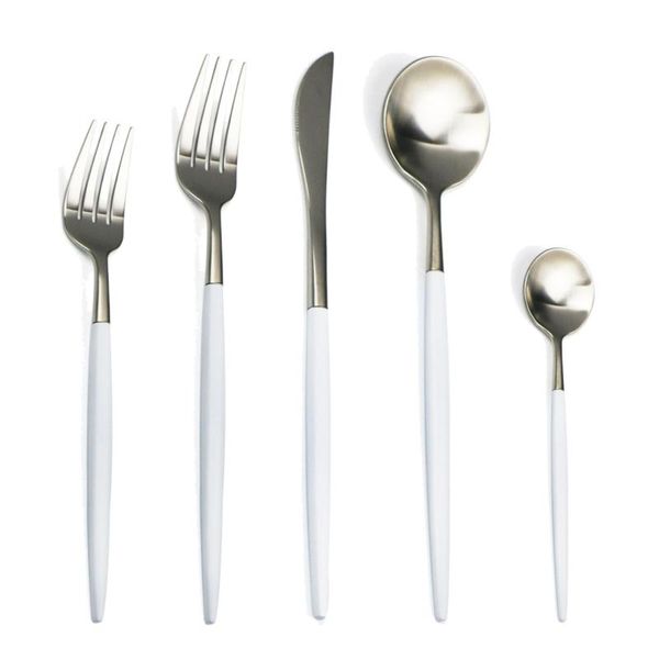 

flatware sets 20pcs white golden set 18/10 stainless steel dinnerware silver cutlery knife dessert fork spoons silverware