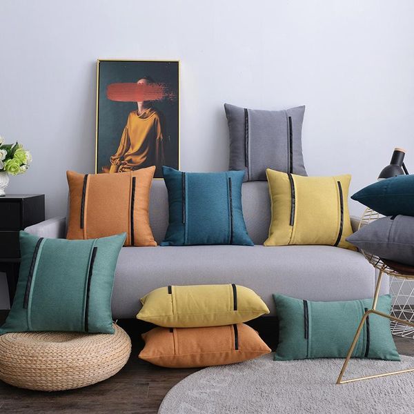 

cushion/decorative pillow morandi solid patchwork sofa decorative cushion cover black pu line home orange gray office chair seat pillowcase