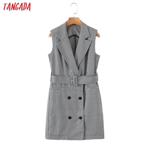 

women's vests tangada 2021 women plaid tweed long vest coat with belt office ladies waistcoat sleeveless blazer elegant 8h15, Black;white
