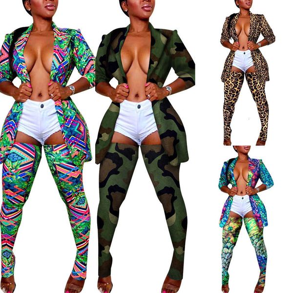 

leopard camouflage colorful printed women coats suits nightclub long stockings long sleeves lapel neck blazer jacket outfit t200813, White