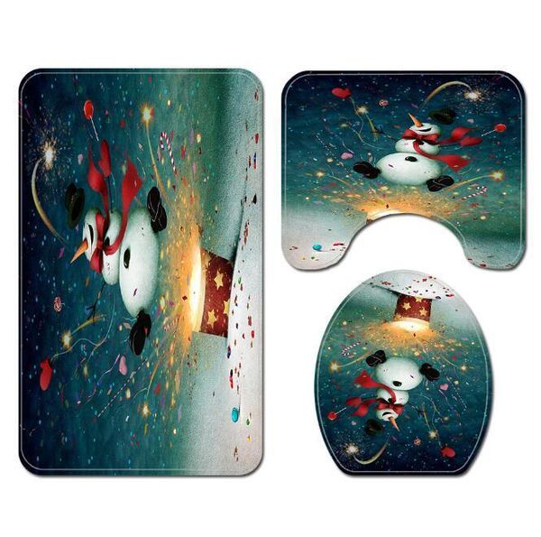 

bath accessory set 3pcs/set flannel christmas snowman print decorative carpet 45*75cm bathroom floor cover