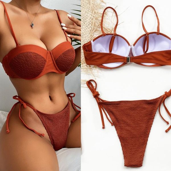 

women's swimwear 2021 women two piece swimsuit summer bikini set solid color female brazilian bandage bathing suit beachwear, White;black