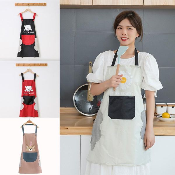 

aprons 1pcs home kitchen pvc printing can wipe hands waterproof and oilproof halter apron cute bear fawn sleeveless s7