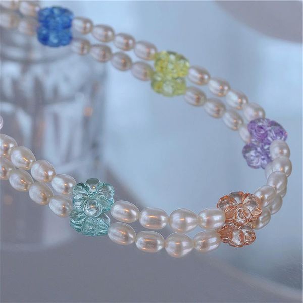 

chokers vintage harajuku colorful crystal flower necklace for girlfriend women gift fashion jewelry goth pearl chains necklaces, Golden;silver