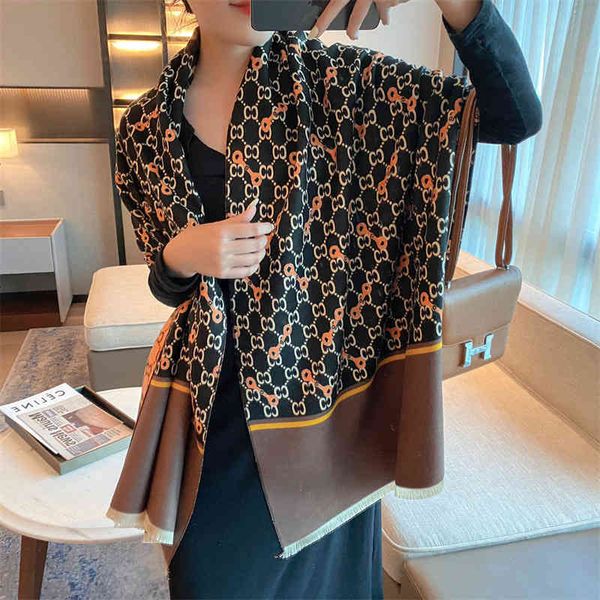 

Shawl Scarf Female Autumn and Winter c Letter Imitation Cashmere Korean Versatile Long Warm Dual-purpose Fashion Tide, Blue;gray