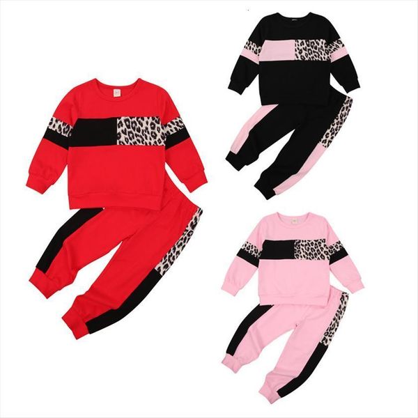 

kids sportswear suit long sleeve round neck leopard pattern elastic head pants for autumn, White