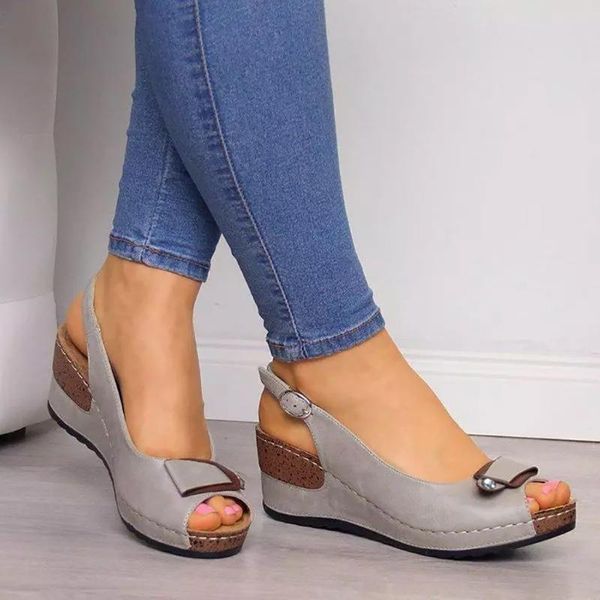 

rome casual sandals women wedges sandals pumps ankle buckle open toe fish mouth med summer women shoes fashion 2021 wedges shoes, Black