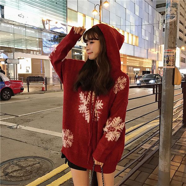 

women's sweater loose christmas sweater, snowflake embroidered with thick hoodie, sweater vest qh01, White;black