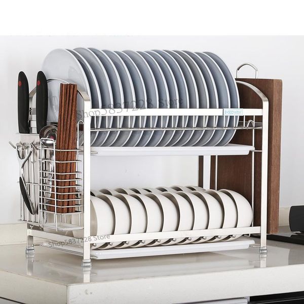 

kitchen storage & organization solid 304 stainless steel double bowl rack drain dish 2 layer drip wall hanging
