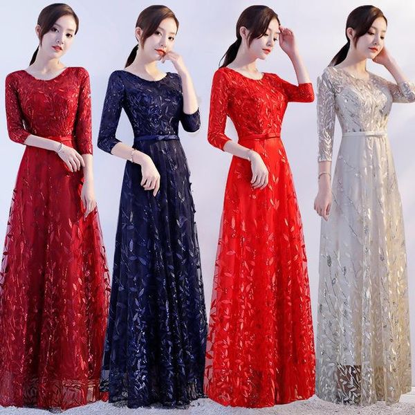 

ethnic clothing bride cheongsam dress oriental women wedding qipao elegant spring o-neck long robe luxury party dresses vestido xs-3xl, Red