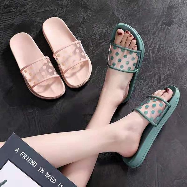 

slippers summer woman transparent open toe sandals soft shoes female polka dots flip flops clear women outdoor flat beach slides, Black