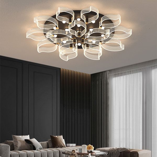 

modern metal led living room chandelier black acrylic flower ceiling lamp for the fourth kitchen interior luminaries decoration qslz