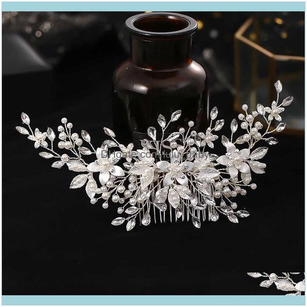 

jewelryforseven luxury handmade sier color flower women alloy imitation pearl hair comb bridal wedding headdress jewelry jl drop delivery, Slivery;golden