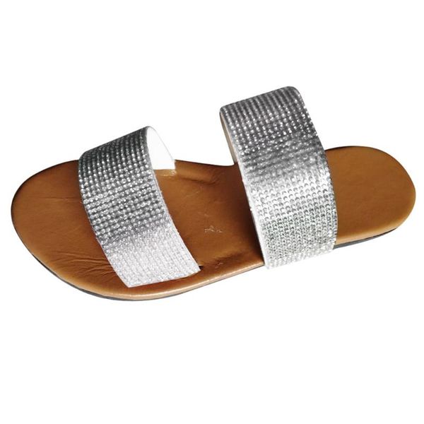 

slippers summer women ladies flat casual slides beach shoes flip-flops sandals crystal roman flats #4.30, Black