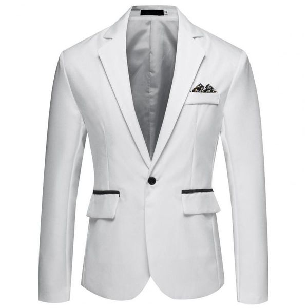 

men's suits & blazers fashion men business blazer jacket solid color slim-fit casual decorative pocket lapel one button male suit coat, White;black