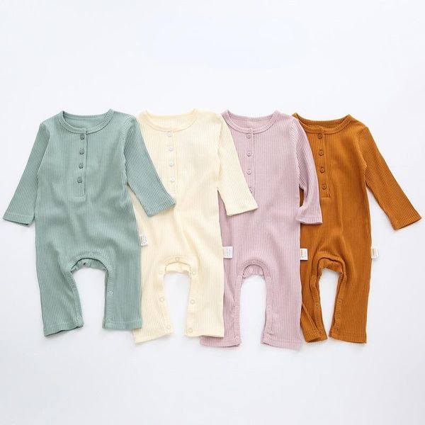 

jumpsuits ribbed baby romper autumn clothes born boy girl solid soft cotton sleepwear girls pajamas infant, Blue
