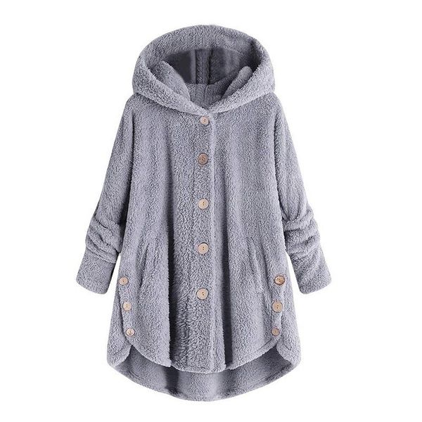 

casual women autumn winter parka outerwear loose double-sided plush hoodie coat female plus size artificial fur coats jacket new t200319, Black