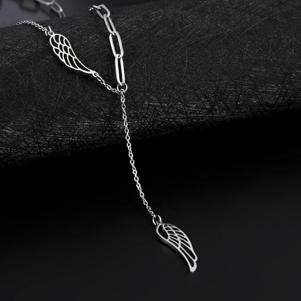 

chains lemegeton gothic feather pendant necklace for women stainless steel long chain punk choker collares statement, Silver