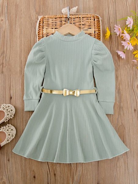 

toddler girls mock neck puff sleeve belted dress she, Red;yellow