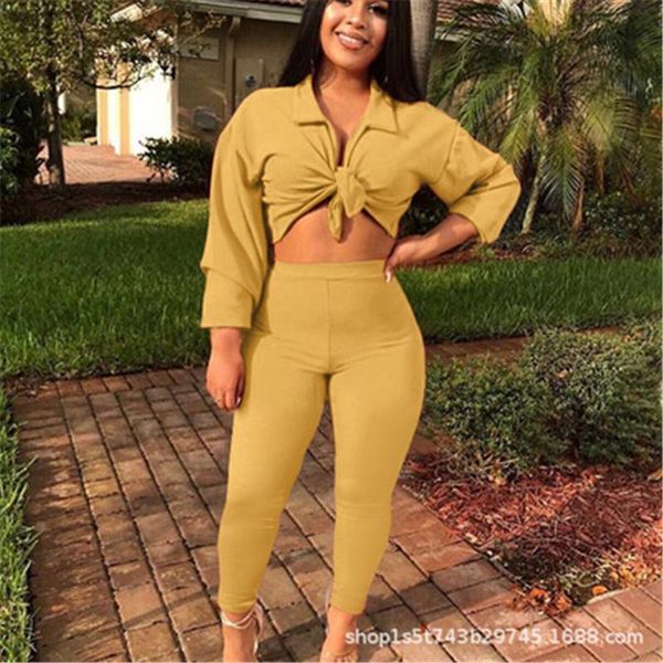

womens bandage lovely sets fashion trend long sleeve lapel pants suits designer female autumn solid color casual skinny tracksuits, Gray