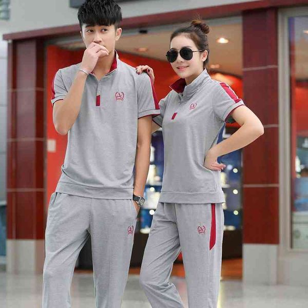 

sportswear men's fashion brand short sleeve trousers lovers' wear women's summer running two piece leisure sportswear, Gray