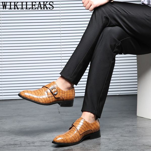 

italian crocodile shoes men formal shoes leather monk strap oxford shoes for men loafer sapato social masculino zapatilla hombre, Black