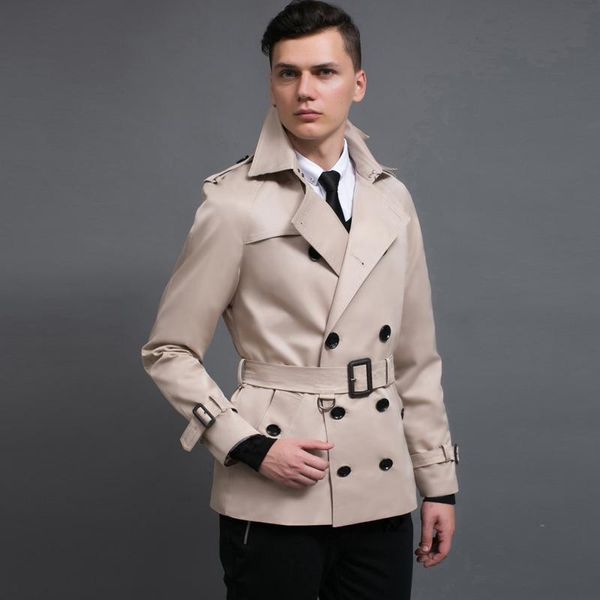 

men's trench coats classic brand mens coat england style beige trenchcoat plus size 3xl male slim fit jacket for gift, Tan;black