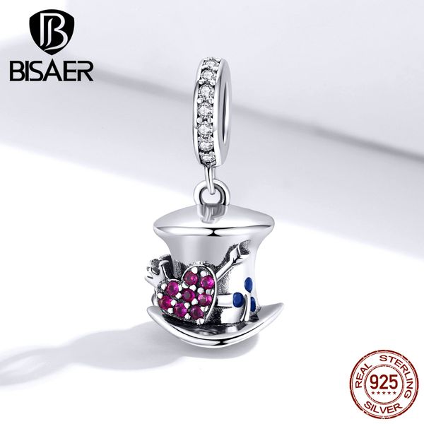 Bisaer 925 Sterling Silver Chapéu mágico Pingente Beads Heart Pave Charms para Pulseira Fazendo original 925 Jóias ECC1441 Q0531