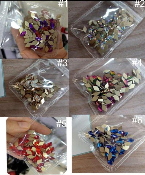 

nail art decorations 50pcs/lot rhombus 10x6mm flatback crystals non fix 6 colors flat back rhinestones gems for, Silver;gold