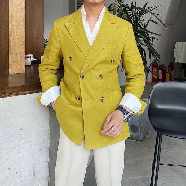 

men's suits & blazers one piece men party dinner social british style trend brand fashion 4 colors summer linen blazer masculino slim, White;black