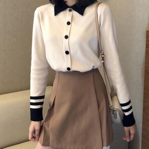 

women's sweaters korean style women sweater thick autumn winter basic knitwear lolita turn down collar single breasted knitted cardigan, White;black