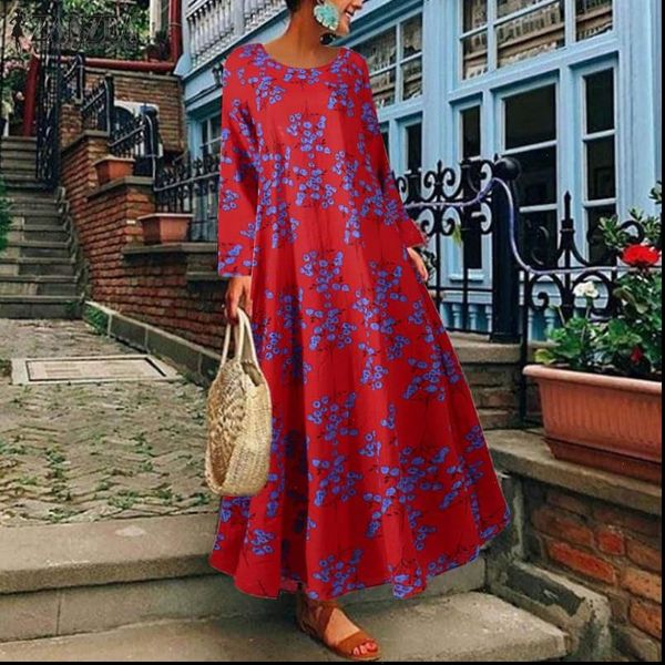 

2021 autumn floral printed sundress women long sleeve dress vintage casual bohemian party maxi vestido female robe kaftan, Black;gray