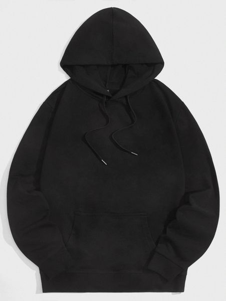 

romwe guys cartoon graphic drawstring kangaroo pocket hoodie v7dx#, Black