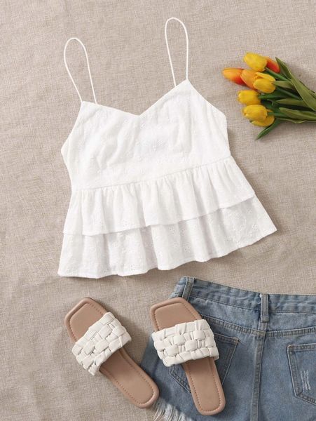 

solid schiffy layered hem cami k3gc#, White