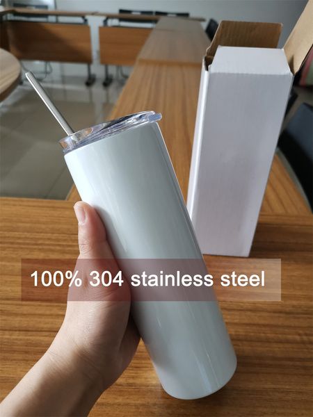 

straight 20oz sublimation blanks straight tumbler stainless steel blank white cup with lid straw cylinder water bottle coffee