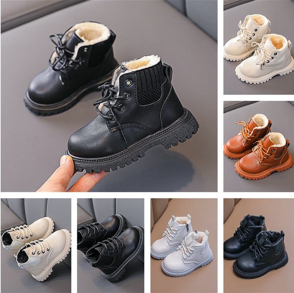 

Autumn Winter Plus Velvet Warm Kids Martin Boots for Girls Boys Fashion Leather Soft Bottom Non-slip Children Running Shoe, #9